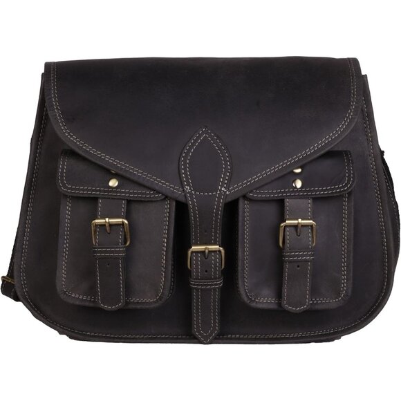 Women Charcoal Black Crossbody Satchel Ladies Tote Travel Leather Shoulder Bag - Picture 4 of 9